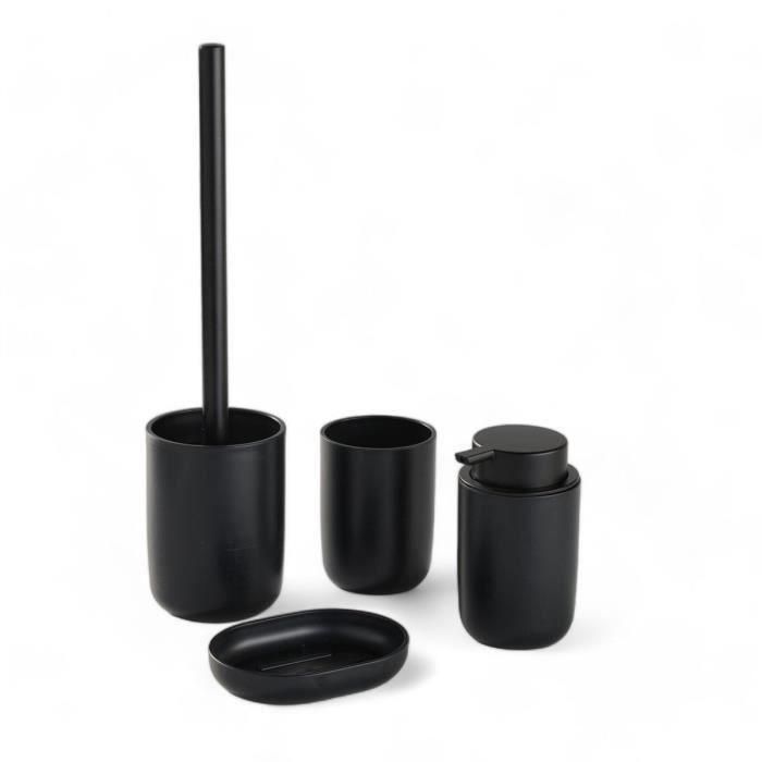 Today TOD3574641271350 - Juego de 4 accesorios de baño: vaso, dispensador de jabón, escobilla de baño - Negro