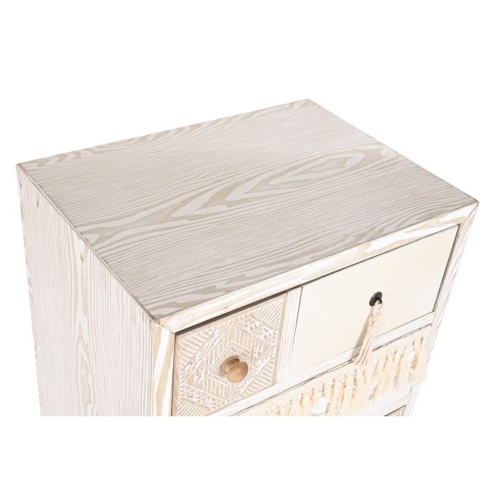 DKD Home Decor Cajonera Boho de 4 Cajones, Abeto y Algodón, Colores Blanco y Natural, 48 cm Ancho x 35 cm Fondo x 89 cm Alto 1 DKD Home Decor Cajonera Boho de 4 Cajones, Abeto y Algodón, Colores Blanco y Natural, 48 cm Ancho x 35 cm Fondo x 89 cm Alto 1