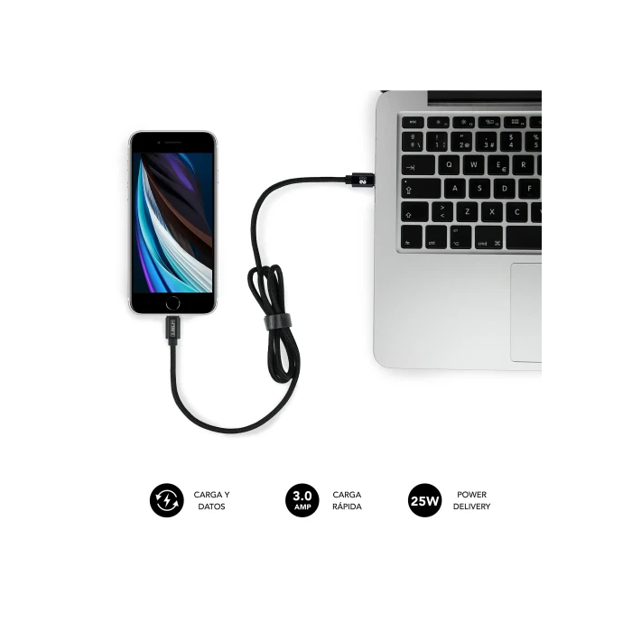 SUBBLIM CARGADOR ULTRA RAPIDO 2xUSB DE PARED PD25W+QC3.0+Cable C to C y lightning Negro 5