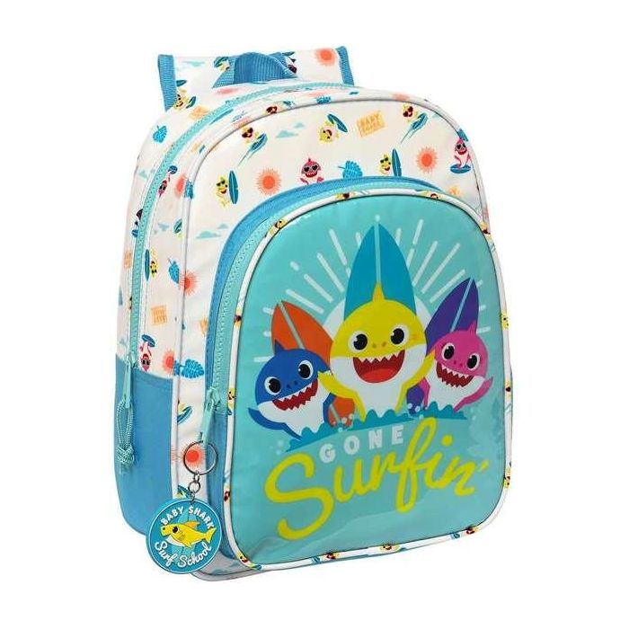 Mochila Escolar Baby Shark Surfing Azul Blanco 26 x 34 x 11 cm