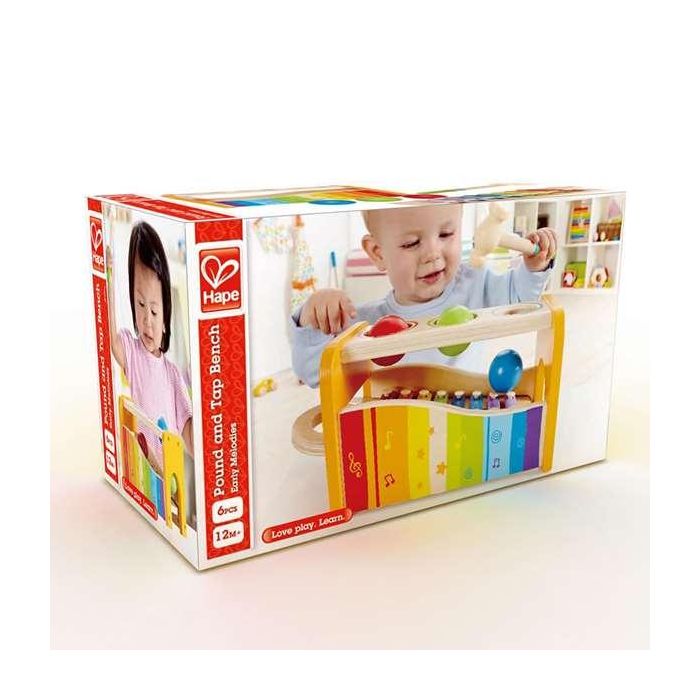 Hape Banco de Musica con Xilofono de Madera, Banco de Juego para Golpear Bolas, 24x15x13,5 cm 5