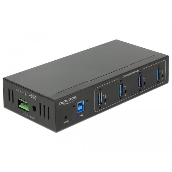 DeLOCK 63309 Hub USB 3.0 Tipo-A Industrial Externo 4 Puertos con Protección ESD 15 kV y Velocidad 5000 Mbit/s