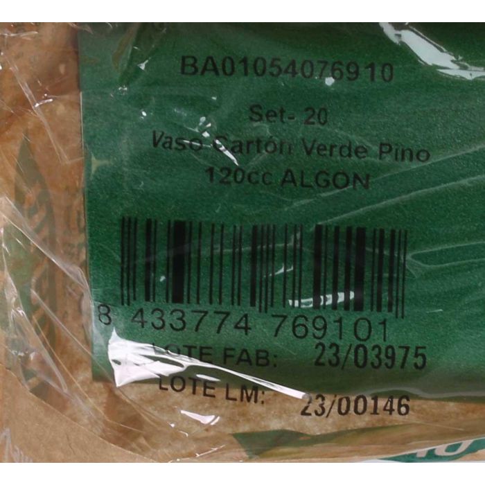 Algon Set 20 Vasos Cartón Verde Pino 120 cc (24 Unidades)
