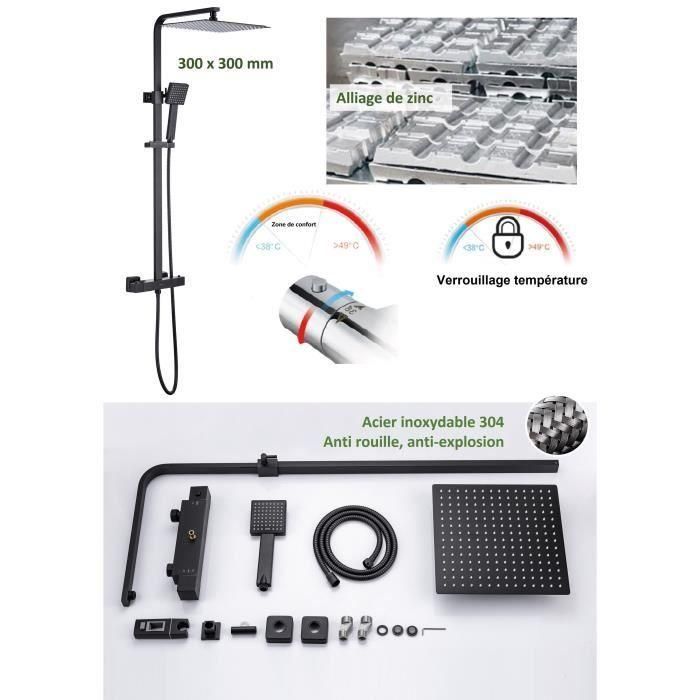 Oceanic Columna de ducha termostática cuerpo frío Rociador cuadrado 30x30 cm y teleducha cuadrada regulable en altura Negro mate 3 Oceanic Columna de ducha termostática cuerpo frío Rociador cuadrado 30x30 cm y teleducha cuadrada regulable en altura Negro mate 3