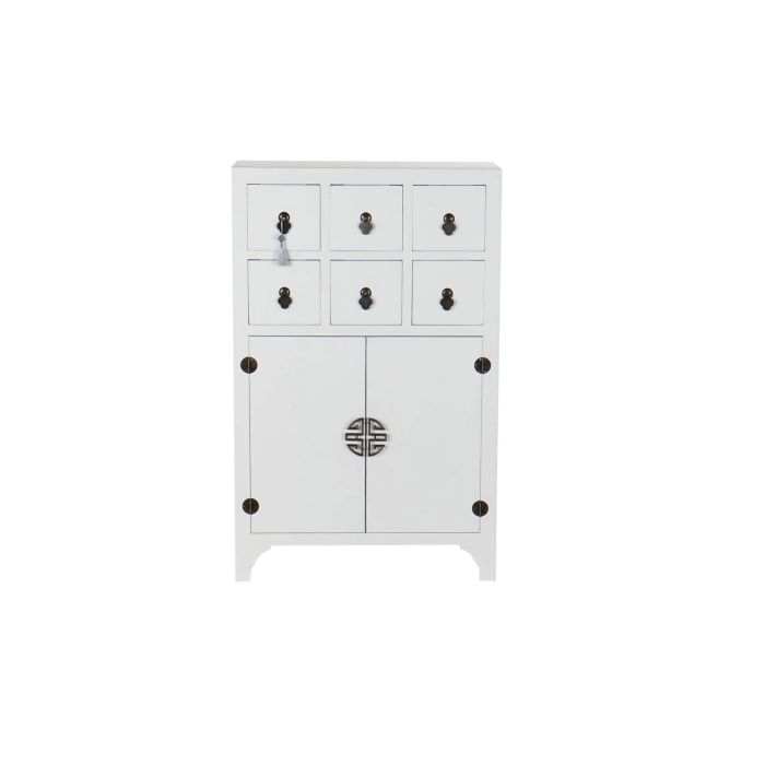 DKD Home Decor Cajonera Oriental Blanco Plateado con 6 Cajones y 2 Puertas de Madera Abeto y MDF 63x27x101 cm 6 DKD Home Decor Cajonera Oriental Blanco Plateado con 6 Cajones y 2 Puertas de Madera Abeto y MDF 63x27x101 cm 6