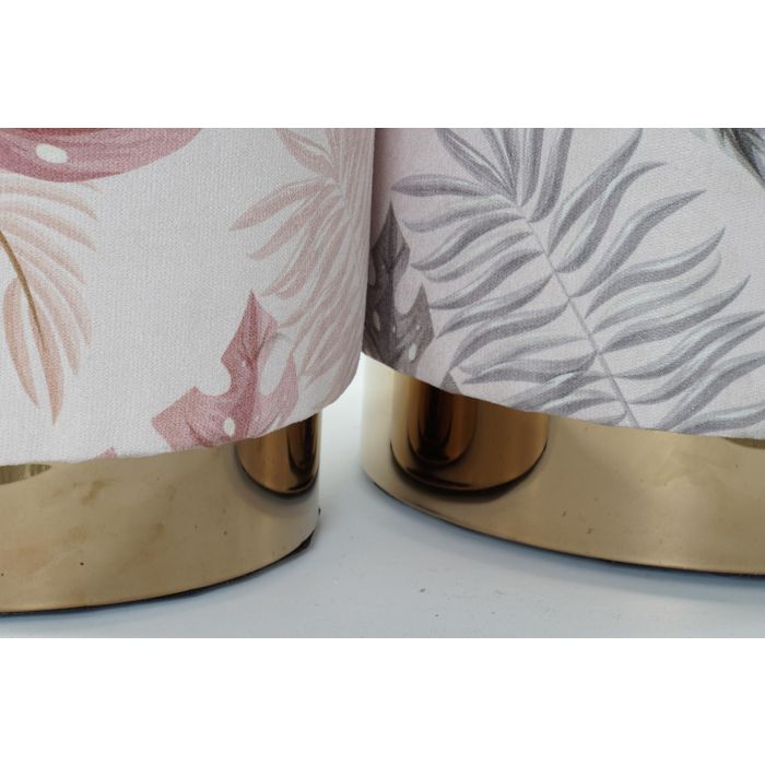 DKD Home Decor Reposapiés Puff Tropical con Hojas Coral y Gris, Poliester y Madera, 35x35x35 cm, Set de 2 Unidades 2 DKD Home Decor Reposapiés Puff Tropical con Hojas Coral y Gris, Poliester y Madera, 35x35x35 cm, Set de 2 Unidades 2