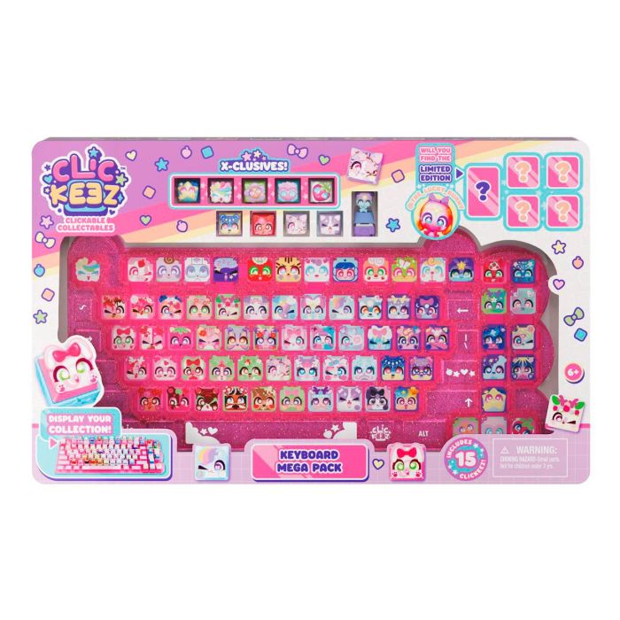 Bizak 64554111 Clickeez Mega Pack - Teclado real con 15 Clickeez de personajes Cozy Garden, Strawberry Treats y Kawaii Dreams 2