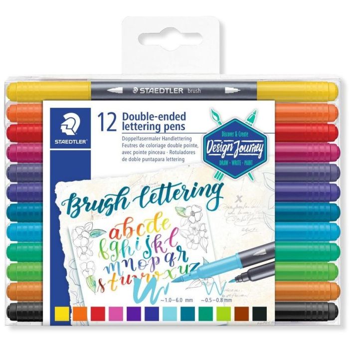 Staedtler Rotuladores Brush Lettering Doble Punta Fina-Pincel, Estuche 12 Ud