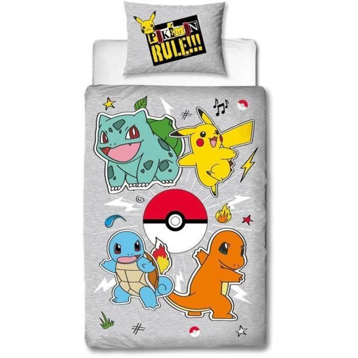 Pokemon AAARQ16152 - Juego de cama reversible Pikachu y Starter Gris - Funda nórdica 140x200cm + Funda almohada 63x63cm 4