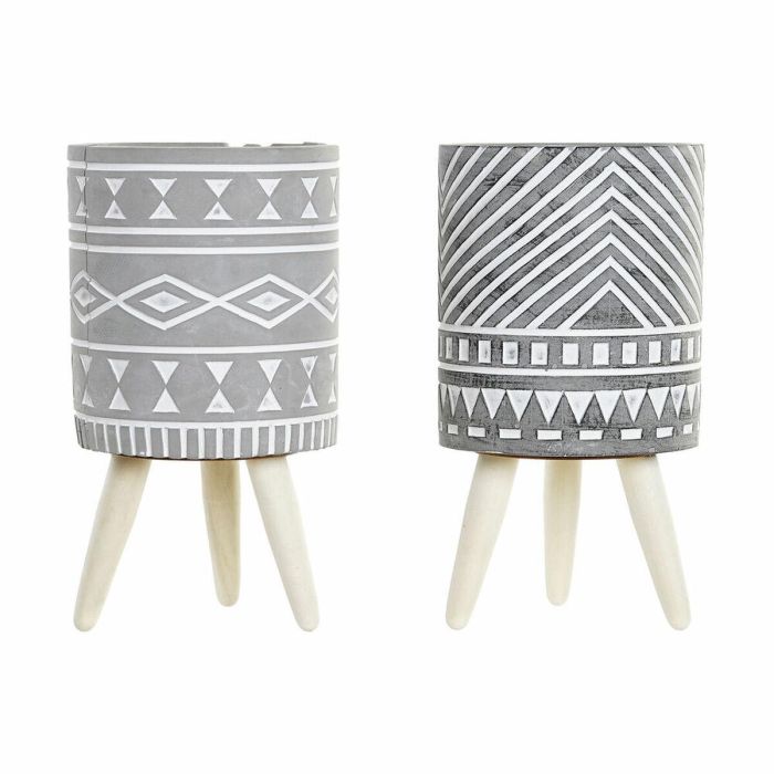 Macetero Boho DKD Home Decor Gris Blanco 14.3 x 26.2 x 14.3 cm (2 Unidades) Macetero Boho DKD Home Decor Gris Blanco 14.3 x 26.2 x 14.3 cm (2 Unidades)