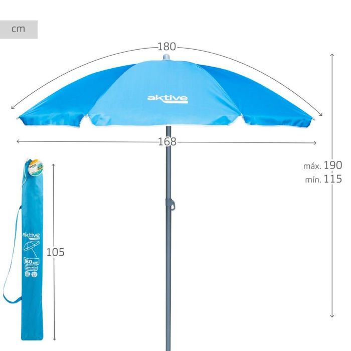 Sombrilla Aktive Azul Ø 180 cm 180 x 187,5 x 180 cm 180 x 190 x 180 cm UV50 (12 Unidades) 3