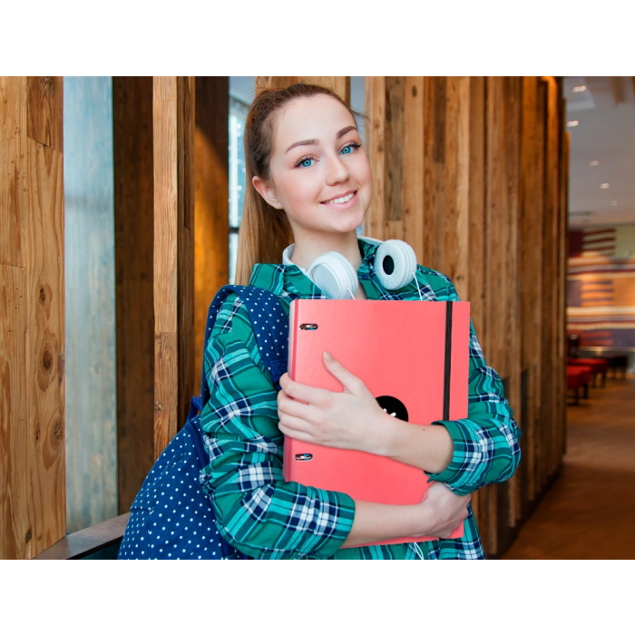 Antartik Carpeta con recambio A4, cuadro 5mm, forrada, 4 anillas 25mm redondas, color coral, 100 hojas 100g 9