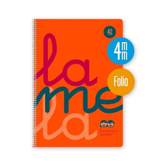 Lamela Cuaderno Espiral Folio 90g Cuadrovía 4mm con Margen Cubierta PP Naranja Fluorescente (5 Unidades) (5 Unidades)