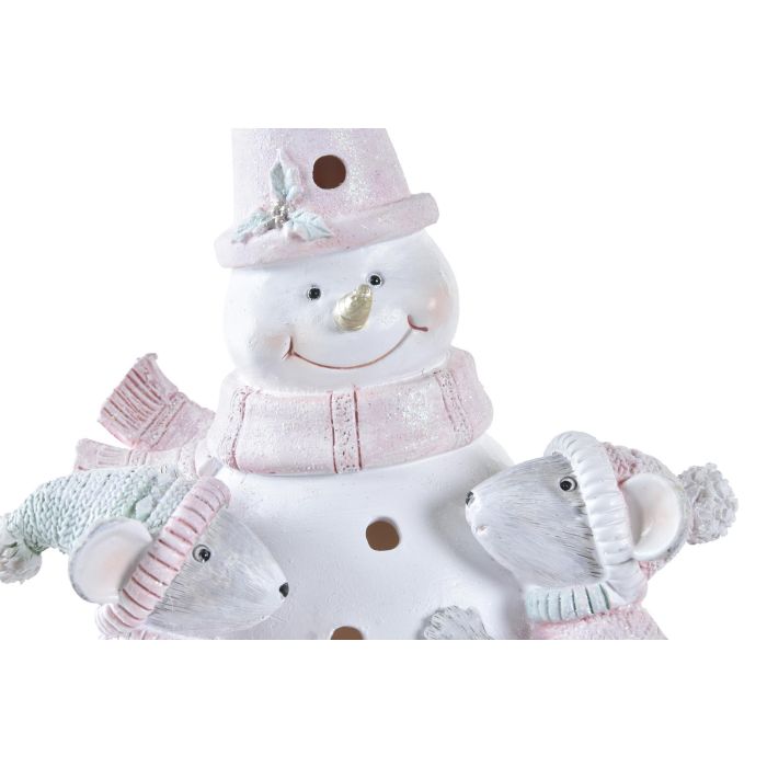 DKD Home Decor Figura Decoración Navidad Fantasía LED Resina Rosa Blanco Gris 15.5cm Alto (10.5x14.5cm) Funciona con Pilas LR44 2