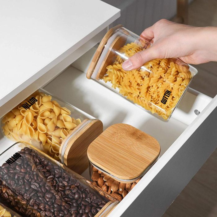 Quttin Tarro Boro cuadrado de bambú 8 x 11 cm - Bote de cocina hermético 480 ml (12 Unidades) 5