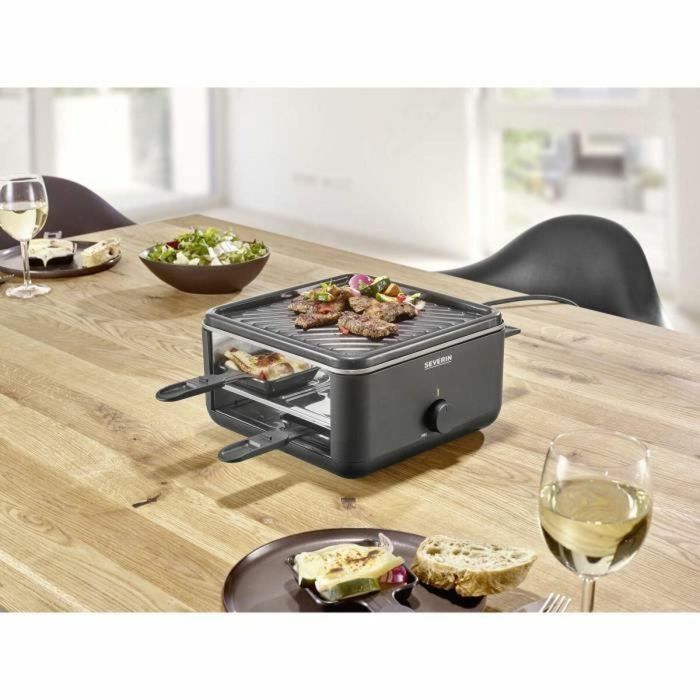 Severin RG2360 Parrilla Raclette para 4 Personas Compacta 24x24 cm Negro con Cacerolas y Espátulas 4