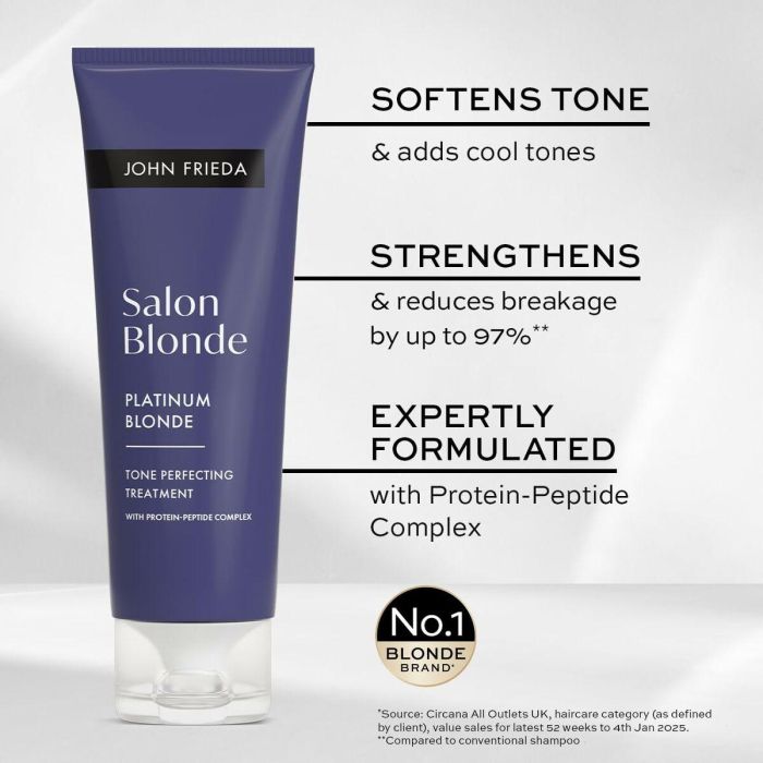 John Frieda SALON BLONDE Matizador Tono Platinum Cabello Rubio Frío Neutraliza Amarillos Fortalece 120ml 1