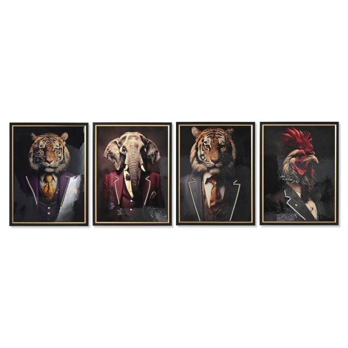 DKD Home Decor Cuadro Decorativo Estilo Loft Animales con Chaqueta de Lienzo y Ps Multicolor Negro 4.5x84x64 cm (4 Unidades) DKD Home Decor Cuadro Decorativo Estilo Loft Animales con Chaqueta de Lienzo y Ps Multicolor Negro 4.5x84x64 cm (4 Unidades)