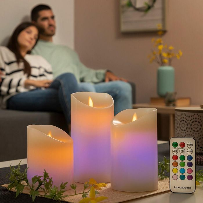 Velas LED Multicolor Efecto Llama con Mando Lendles InnovaGoods 3 Unidades 7