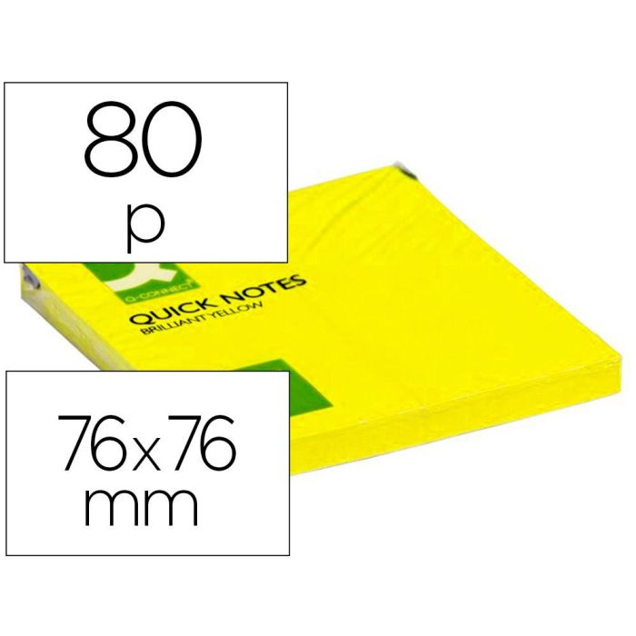 Bloc De Notas Adhesivas Quita Y Pon Q-Connect 76x76 mm Amarillo Neon 80 Hojas 6 unidades