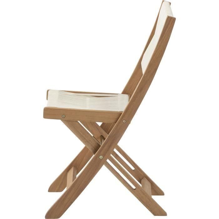 Conjunto de bistró plegable de madera de acacia FSC con tejido de cuerda beige - 2 personas - MAKENA 2 Conjunto de bistró plegable de madera de acacia FSC con tejido de cuerda beige - 2 personas - MAKENA 2