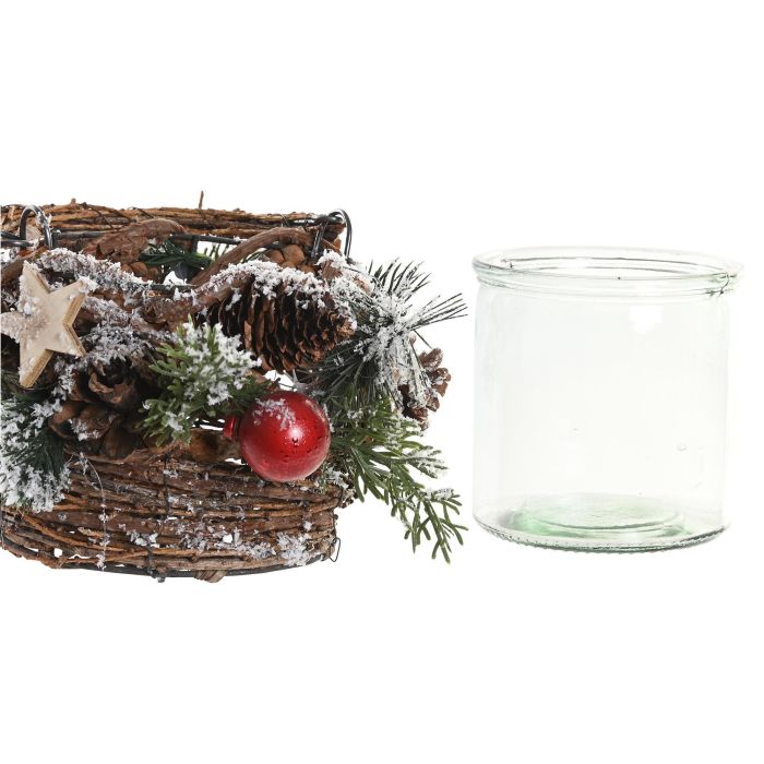 DKD Home Decor Portavelas Navidad Tradicional Rojo Natural Ratan y Cristal 20 x 25 x 20 cm 1