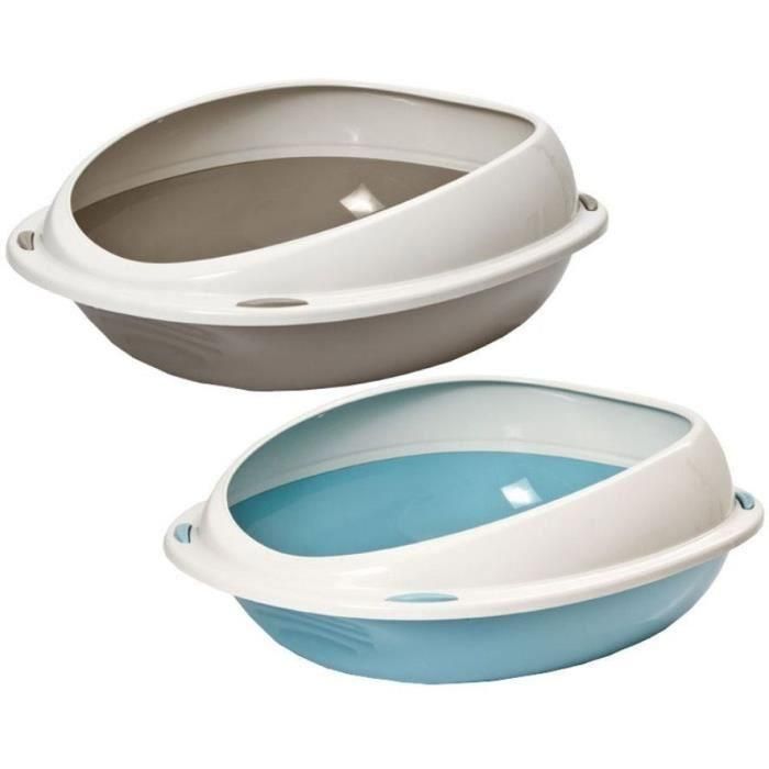 Aime Caja de arena Shuttle ovalada con borde extraíble y entrada baja para gatos. Ideal para gatitos, gatos mayores. Colores Taupe y Beige 1