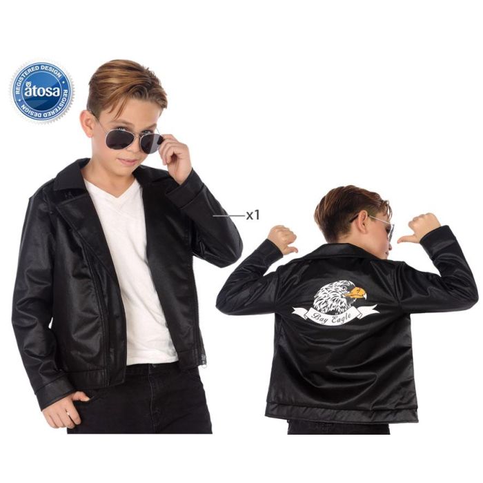 Disfraz Años 60 Rock & Roll Rockabilly para Niño: Chaqueta Negra, Talla 3-4 Años para Carnaval y Fiestas
