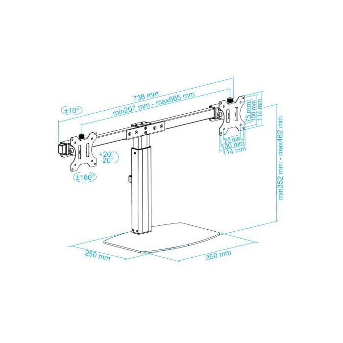 TooQ Soporte Sobremesa 2 Monitores DB1727TN-B Giratorio Inclinable hasta 6kg por Brazo Pantallas 17'-27' VESA Negro