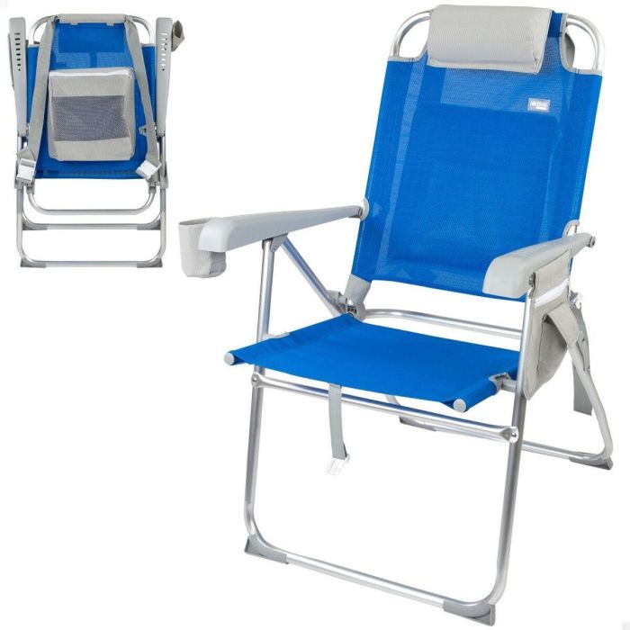 Silla Plegable con Reposacabezas Aktive 47 x 99 x 63 cm Azul (2 Unidades) 4 Silla Plegable con Reposacabezas Aktive 47 x 99 x 63 cm Azul (2 Unidades) 4