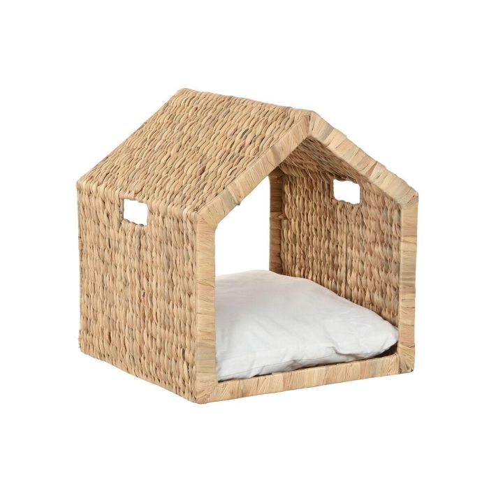 DKD Home Decor Cama para Mascota de Jacinto de Agua y Metal Natural Crema 43x43x46 cm