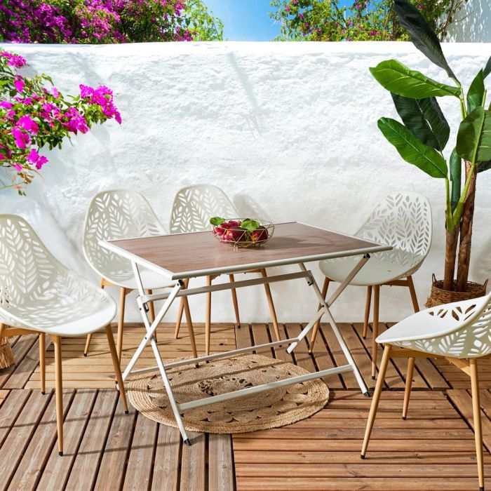 Home Deco Factory Mesa Metal Blanca 110x70 cm Plegable con Tablero de Vidrio Templado 6