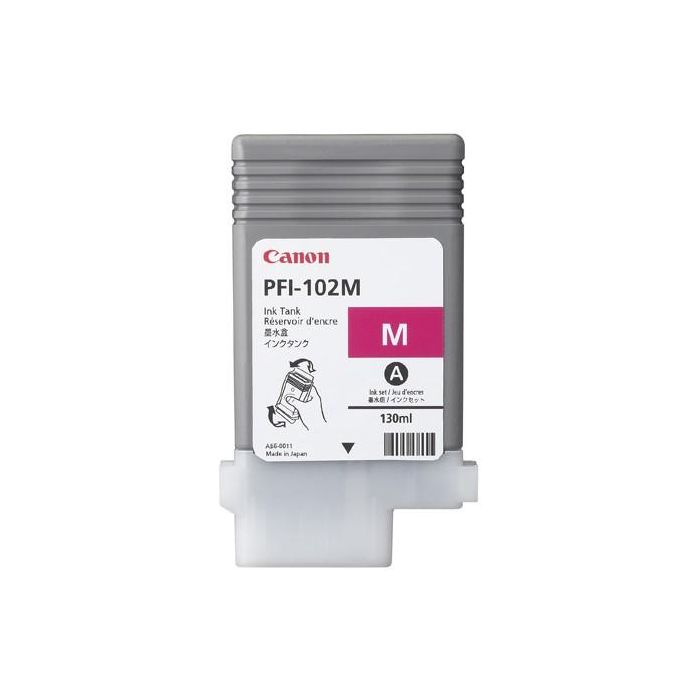 Canon PFI-102M Cartucho de Tinta Original Magenta a base de pigmentos 130 ml para iPF500, iPF610, iPF605, iPF600, iPF720, iPF710, iPF700
