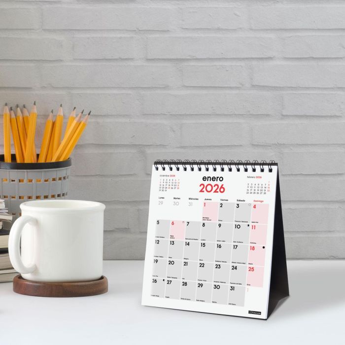 Finocam XS-140x150 mm Mv Calendario de Sobremesa para Escribir 2026, Anualidad de 12 meses, Planificación y Festivos 1