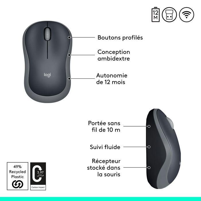 Logitech M185 Ratón Inalámbrico RF Plug & Play con Nano Receptor USB, Diseño Ergonómico, Batería hasta 1 Año, Gris 7