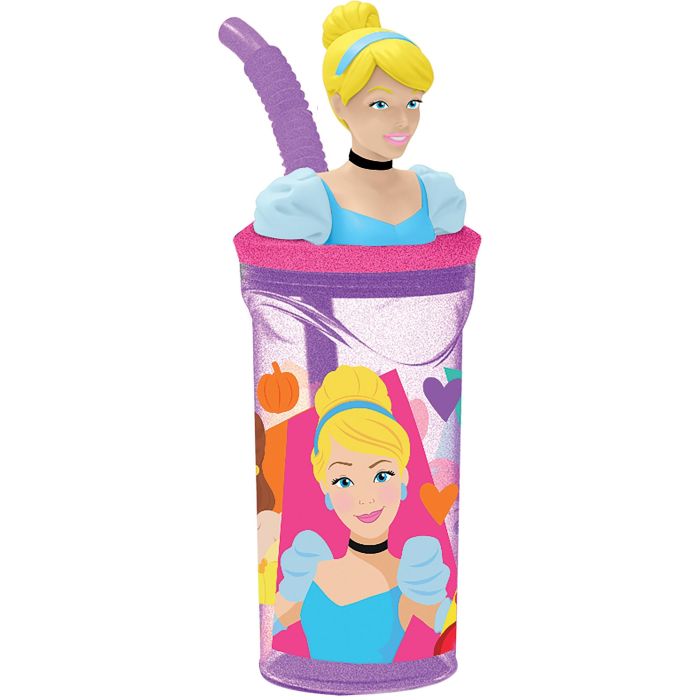 Disney CZ11334 Vaso Infantil Reutilizable con Pajita Integrada Figura 3D Principesse 360 ml Plástico sin BPA