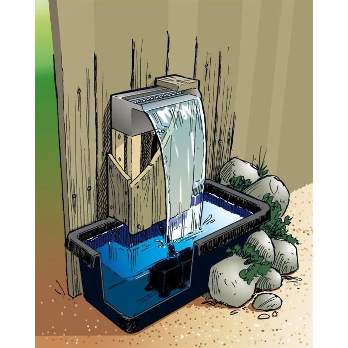 Ubbink Niagara 60 Led Kit de cuchilla de agua con iluminación LED para cascadas, acero inoxidable 304, incluye bomba y manguera 3