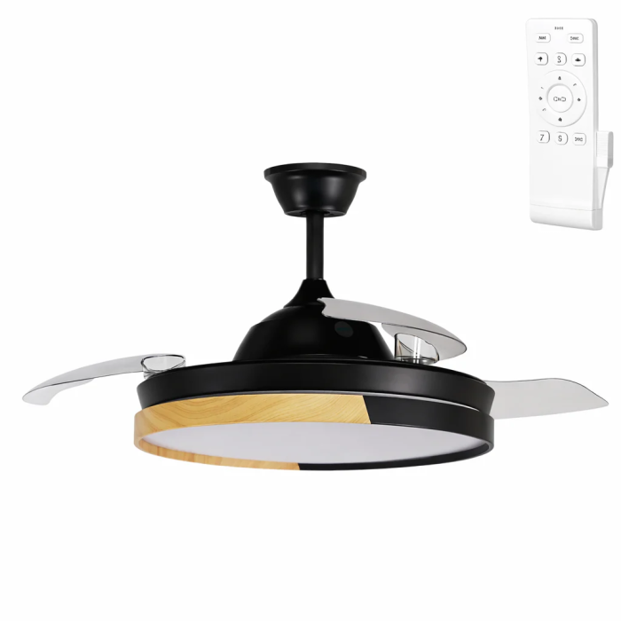 Ventilador DC Negro/Haya 72W 7200lm 3000-4000-6000k 4 Aspas 6 Velocidades Mando a Distancia 0 Ventilador DC Negro/Haya 72W 7200lm 3000-4000-6000k 4 Aspas 6 Velocidades Mando a Distancia 0