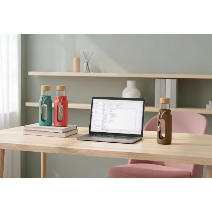 Bewinner Botella de Agua de Vidrio y Silicona 560ml 7x7x22.5 cm 11