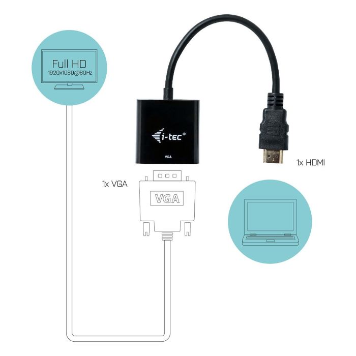 Adaptador HDMI a VGA i-Tec HDMI2VGAADA Negro 15 cm