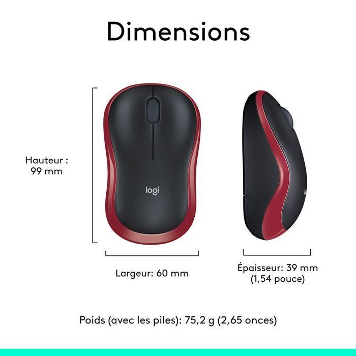 Logitech M185 Ratón Inalámbrico RF Plug-and-Play Rojo con Nano Receptor USB, Ergonómico, Fiable, Batería 1 Año 9