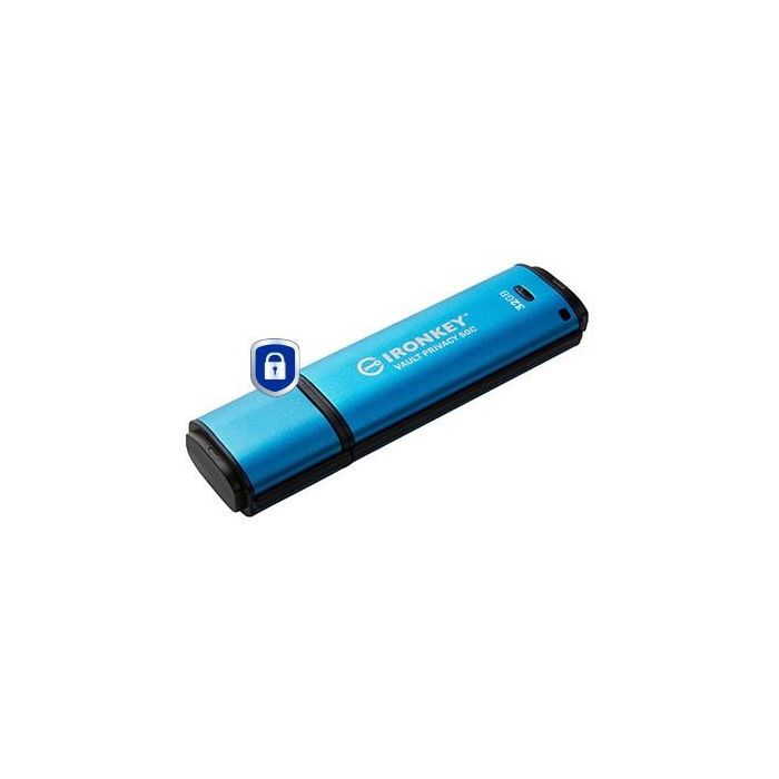 Kingston Vault Privacy 50C 32GB USB-C 3.2 Gen 1, AES-256, FIPS 197, Resistente al Agua, Negro/Azul