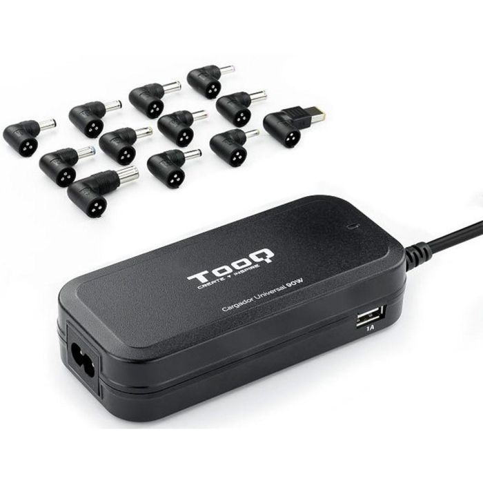 TooQ TQLC-90BS02AT - Cargador Automático Universal para Portátil 90W con 12 Conectores Intercambiables y 2 Puertos USB, Salida 12-20V TooQ TQLC-90BS02AT - Cargador Automático Universal para Portátil 90W con 12 Conectores Intercambiables y 2 Puertos USB, Salida 12-20V