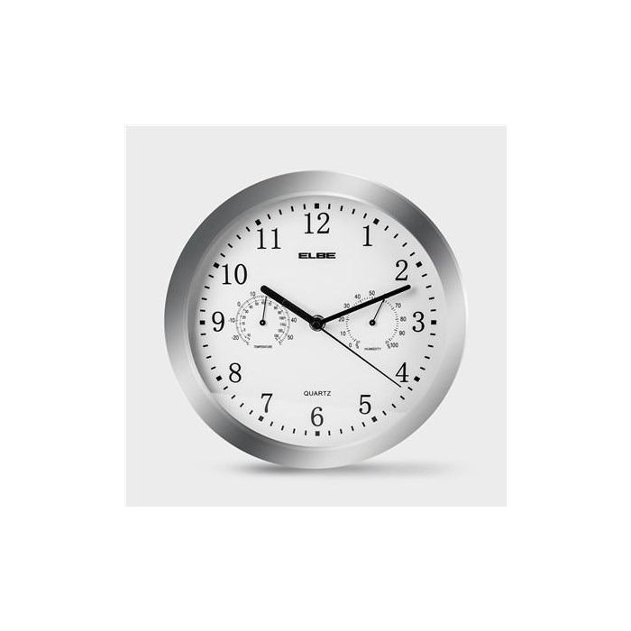 Elbe RP-3005-P Reloj de Pared con Temperatura y Humedad, 25 cm Plata 1 Elbe RP-3005-P Reloj de Pared con Temperatura y Humedad, 25 cm Plata 1