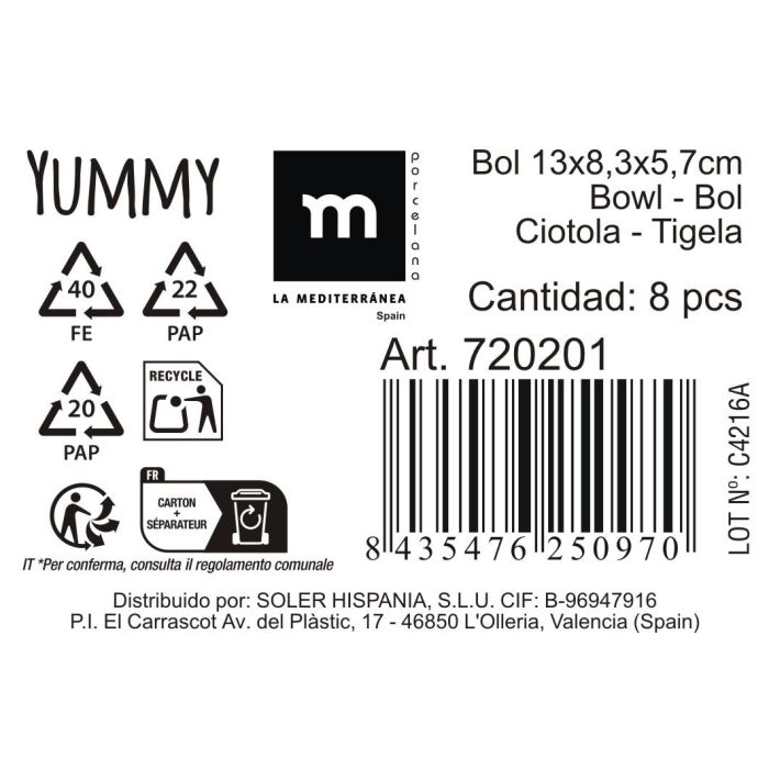 La Mediterranea Bol Yummy Blanco 13 x 8.3 x 5.7 cm (24 Unidades) 5