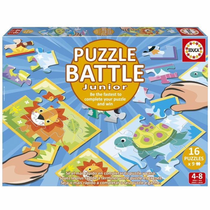 Educa EDU1747456973337 Puzzle Battle Jr Animales 16 puzzles de 9 piezas, para niños a partir de 4 años 5