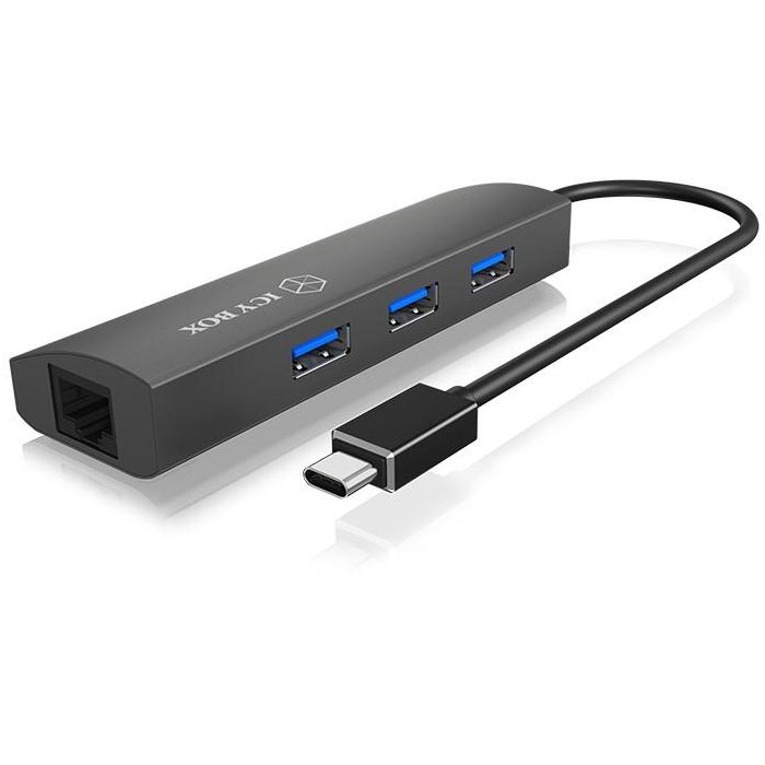 ICY BOX IB-HUB1406-C - HUB USB-C de 4 Puertos: 3xUSB 3.0 y 1xGigabit LAN