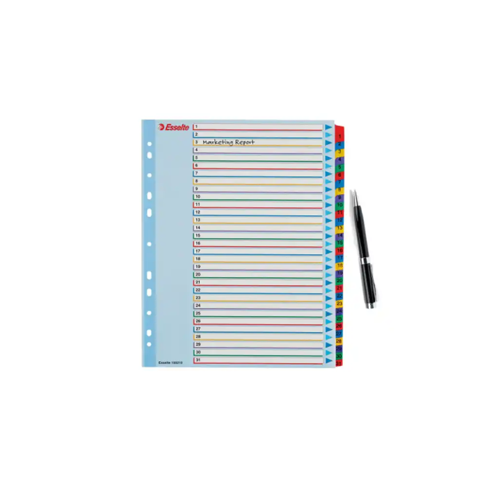 Indice Esselte Cartulina Mylar Borrable Numerico A4+ Pestañas 1-31 11 Taladros 3