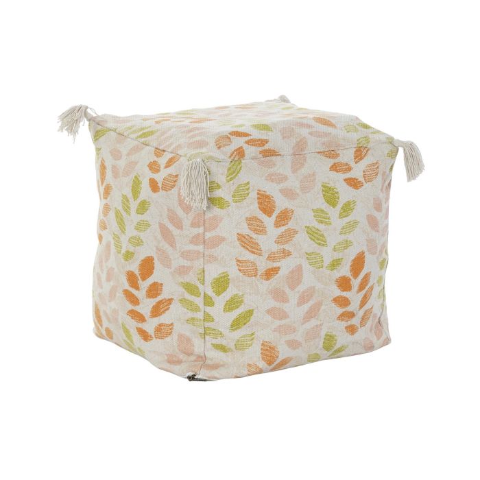 DKD Home Decor Cojín Suelo Shabby de Poliéster con Diseño Hojas, Multicolor Beige, 40x40x40 cm con Cremallera