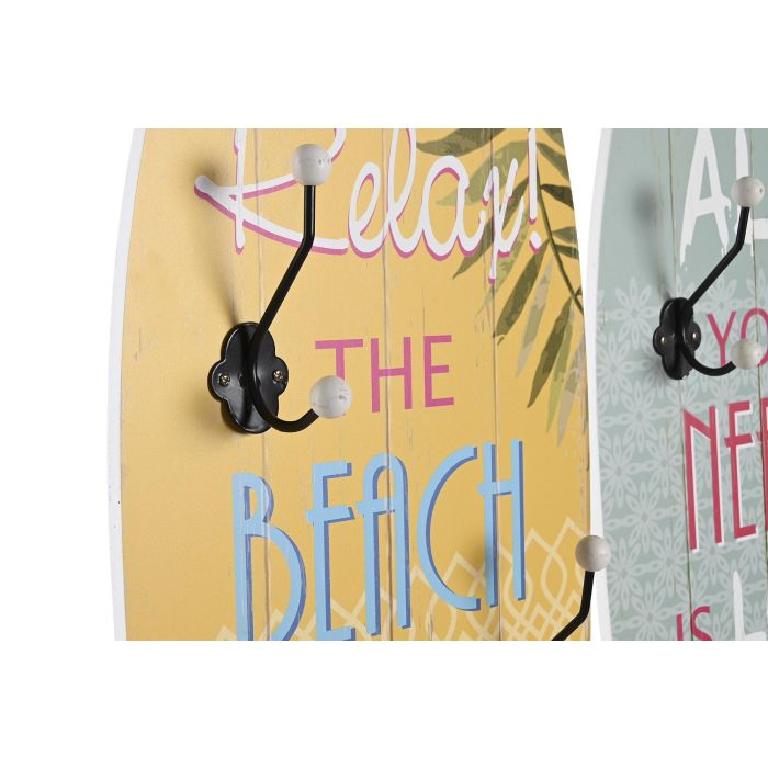 DKD Home Decor Perchero Pared Mediterraneo Amarillo Verde Menta Madera 7 x 90 x 30 cm (2 Unidades) 1